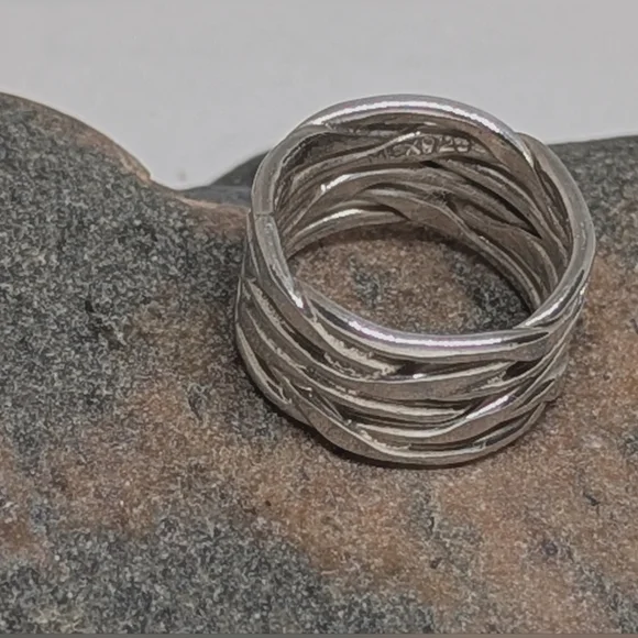 Vintage Sterling Silver Artisan Hammered Wrap Ring Stamped 925 Mexico - Picture 4 of 7